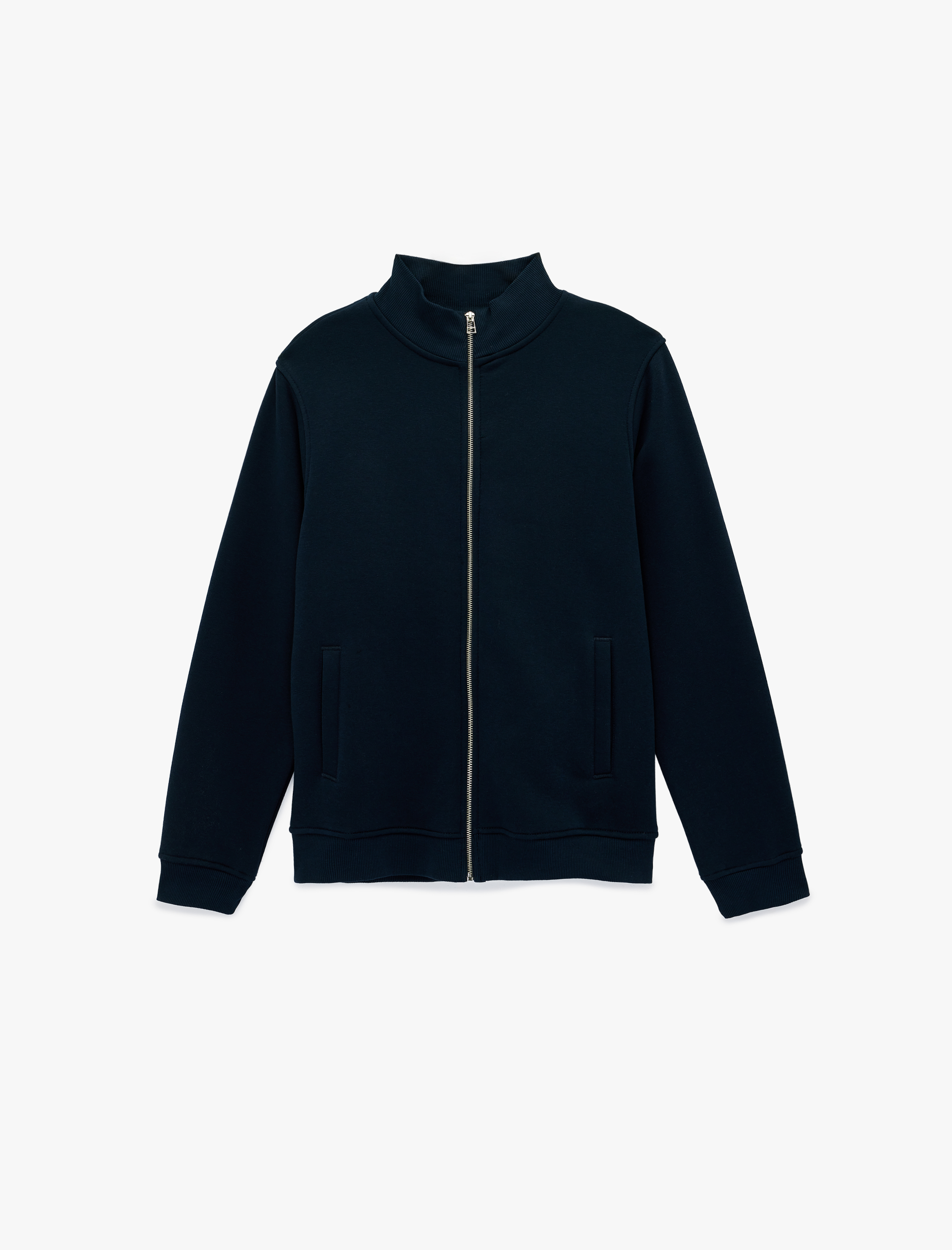   Şardonlu Uzun Kollu Cep Detaylı Basic Fermuarlı Hırka