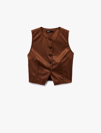 Düğmeli Bisiklet Yaka Suni Süet Yelek