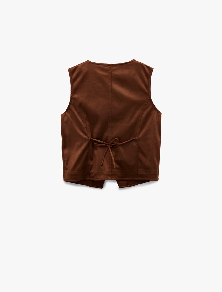  Düğmeli Bisiklet Yaka Suni Süet Yelek