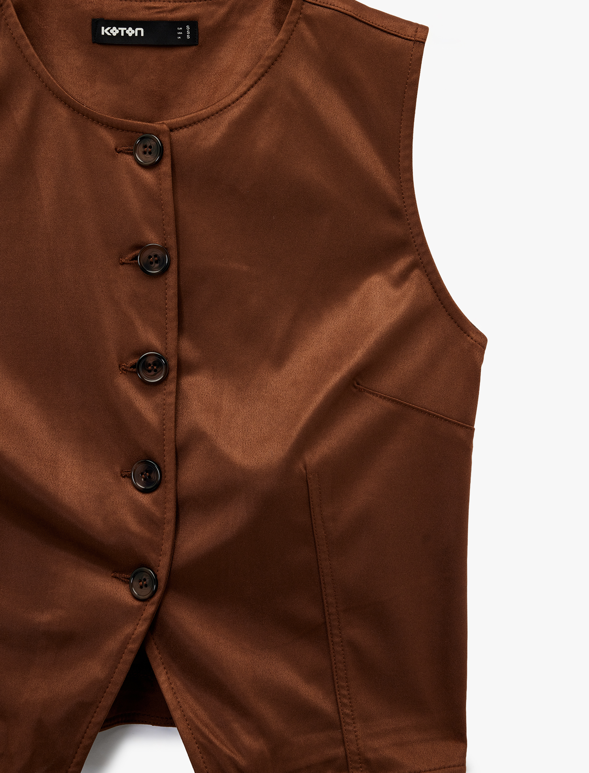   Düğmeli Bisiklet Yaka Suni Süet Yelek