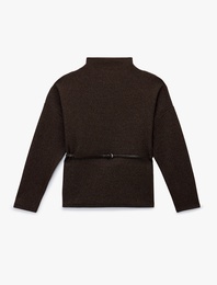 Koton X Şahika Ercümen - Slim Fit Uzun Kollu Işıltılı Dik Yaka Kemerli Kazak