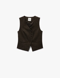 Koton X Şahika Ercümen - Slim Fit Asimetrik Düğmeli Yelek