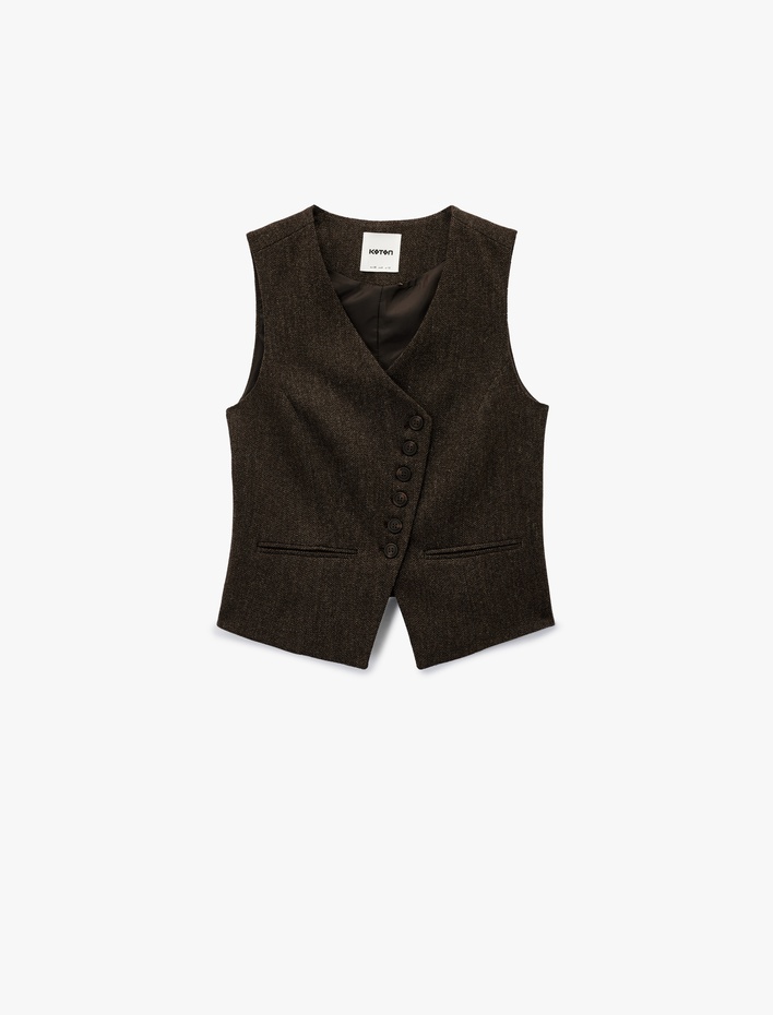  Koton X Şahika Ercümen - Slim Fit Asimetrik Düğmeli Yelek
