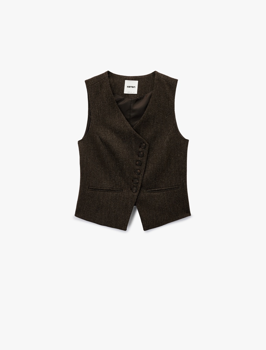 とんみ‼️ Kahve Kadın Koton X Şahika Ercümen - Slim Fit Asimetrik Düğmeli