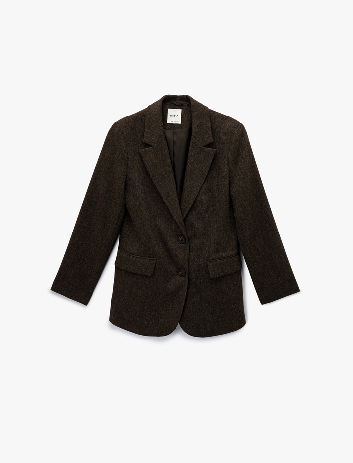  Koton X Şahika Ercümen - Uzun Kollu Koyun Yünü Karışımlı Blazer Ceket