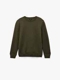 Regular Fit Uzun Kollu Dokulu Bisiklet Yaka Sweatshirt