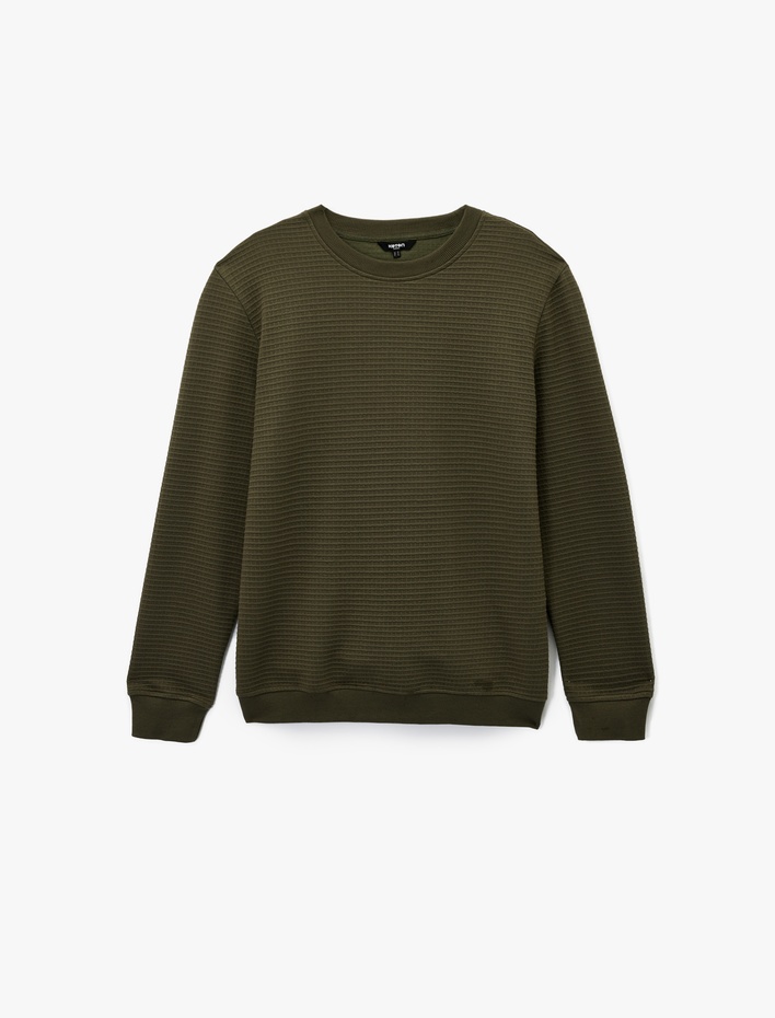  Regular Fit Uzun Kollu Dokulu Bisiklet Yaka Sweatshirt