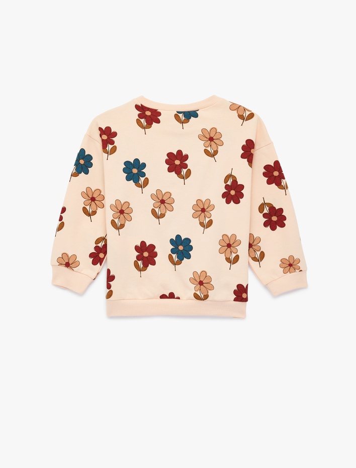 Kız Bebek Uzun Kollu Bisiklet Yaka Pamuklu Çiçekli Sweatshirt