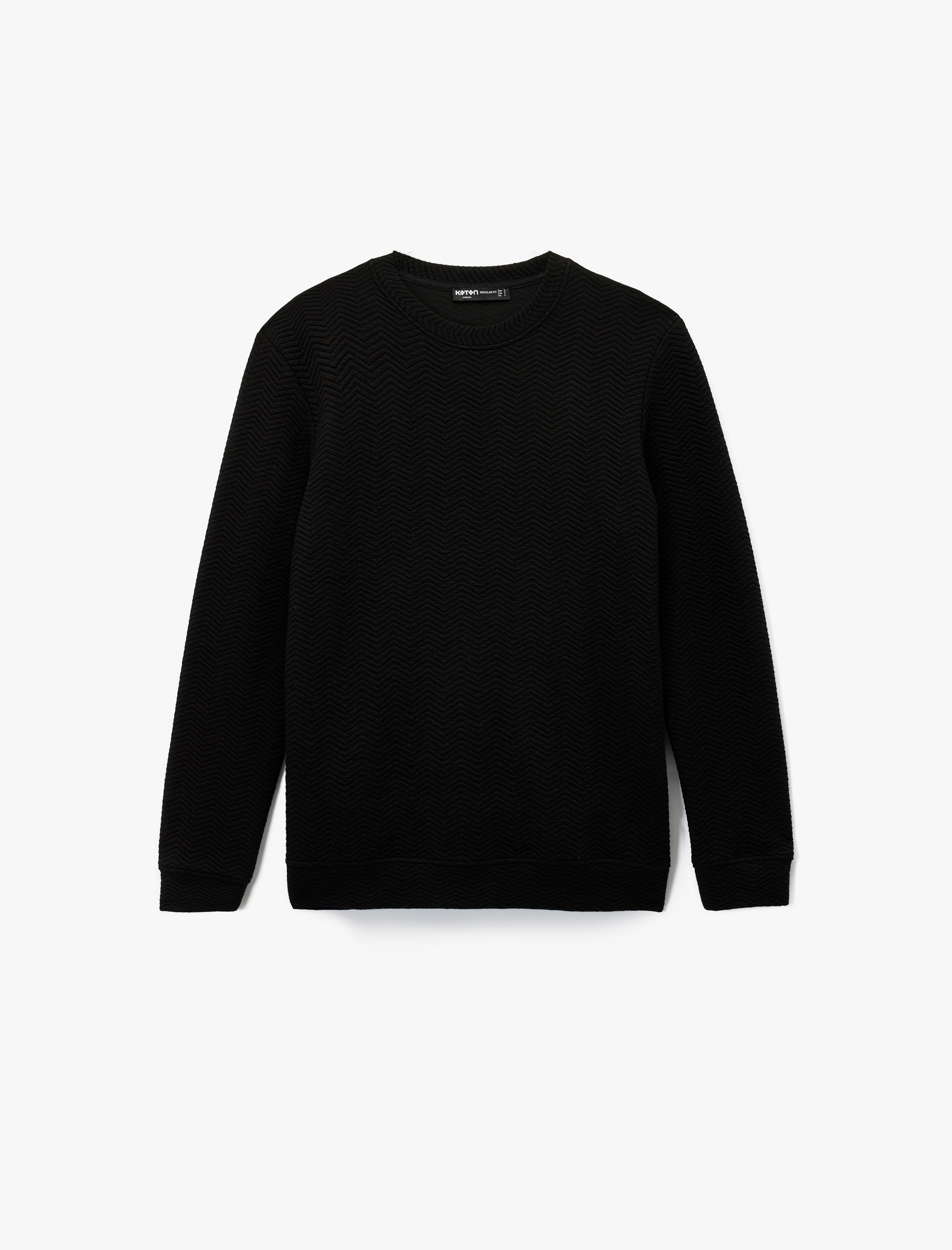   Uzun Kollu Regular Fit Dokulu Bisiklet Yaka Sweatshirt