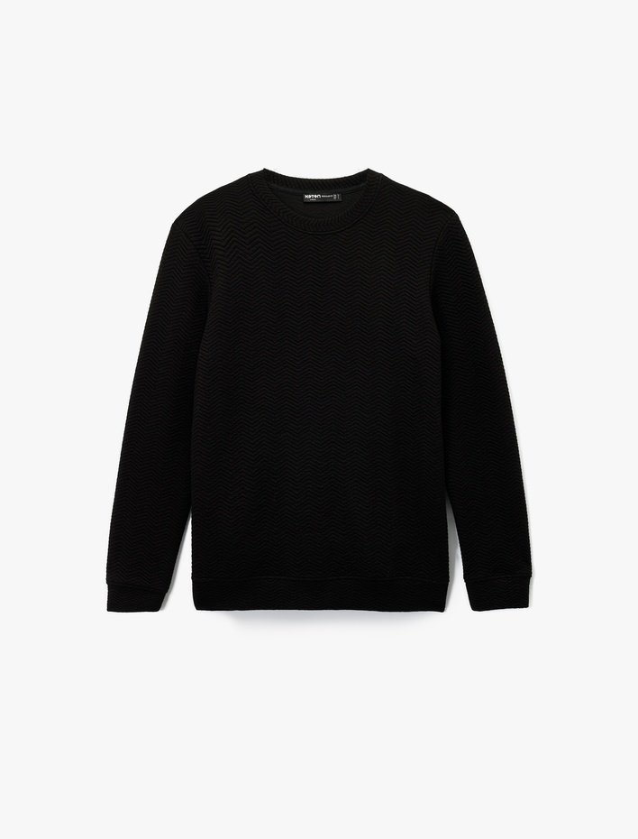  Uzun Kollu Regular Fit Dokulu Bisiklet Yaka Sweatshirt