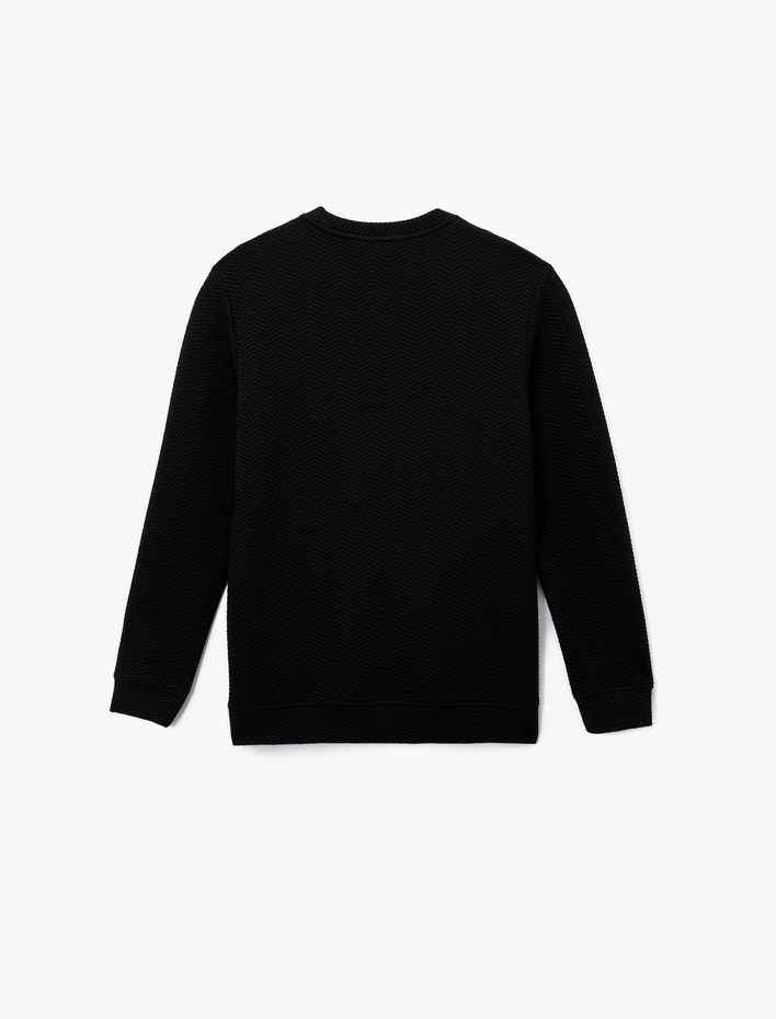  Uzun Kollu Regular Fit Dokulu Bisiklet Yaka Sweatshirt