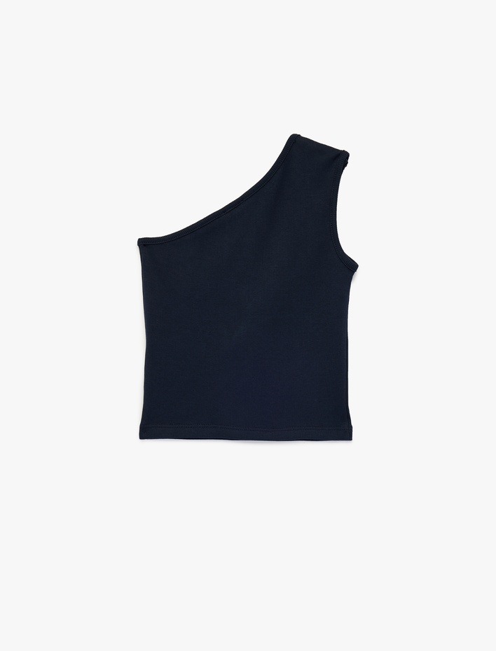 Kız Çocuk Düğme Detaylı Kolsuz Pamuklu Tek Omuz Crop Atlet