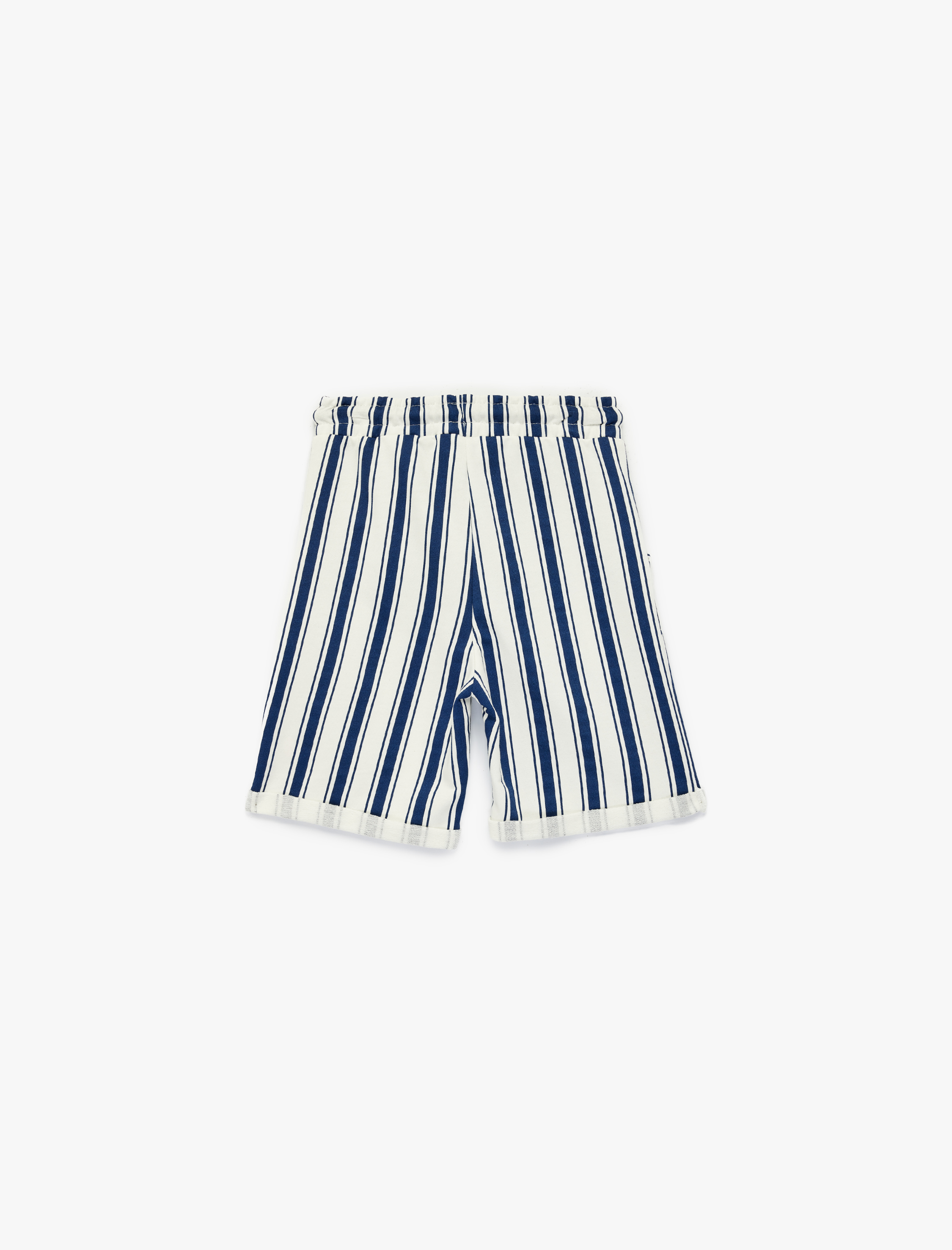  Erkek Çocuk Pamuklu Beli Bağcıklı Cep Detaylı Çizgili Şort
