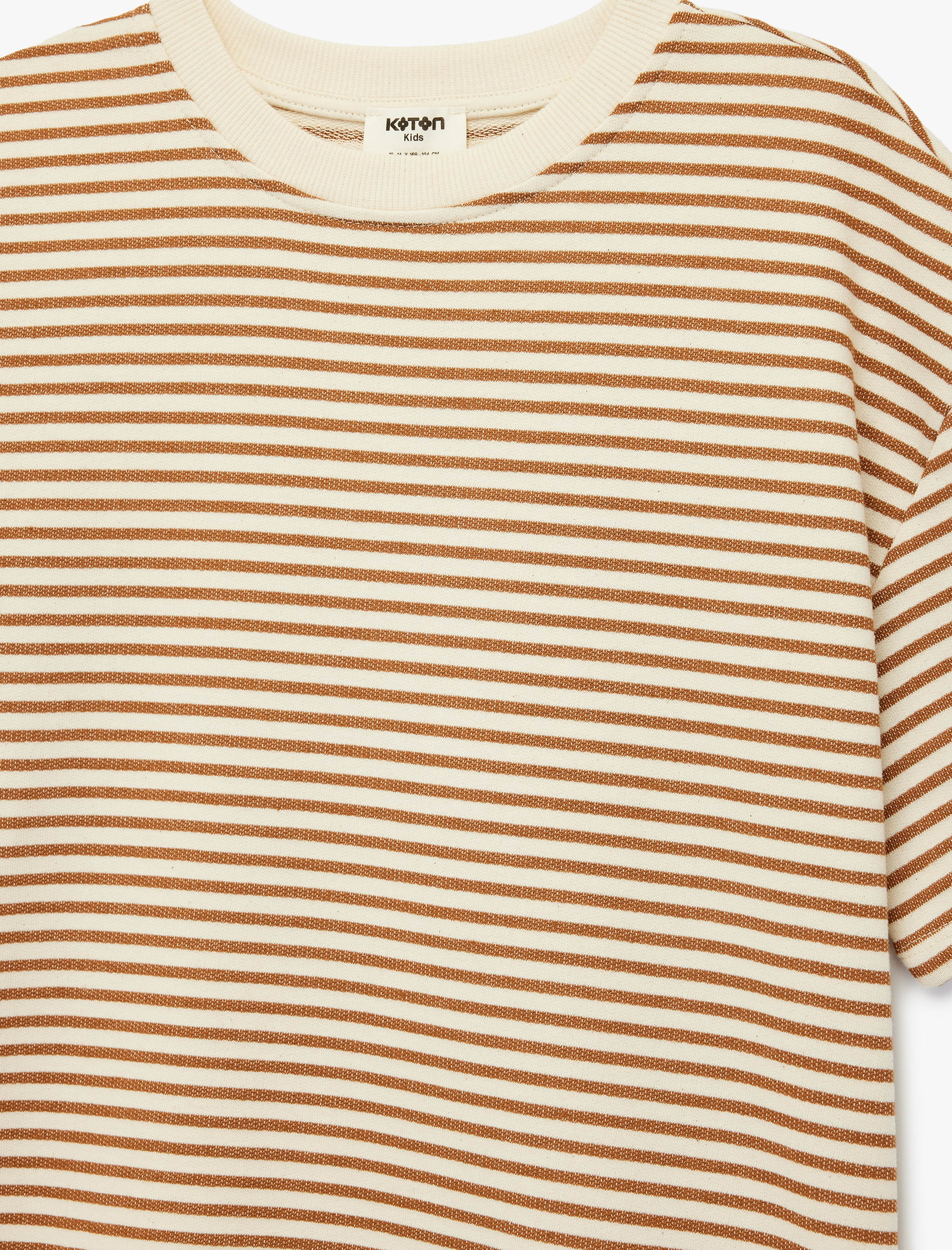  Erkek Çocuk Kısa Kollu Bisiklet Yaka Pamuklu Oversize Çizgili Tişört