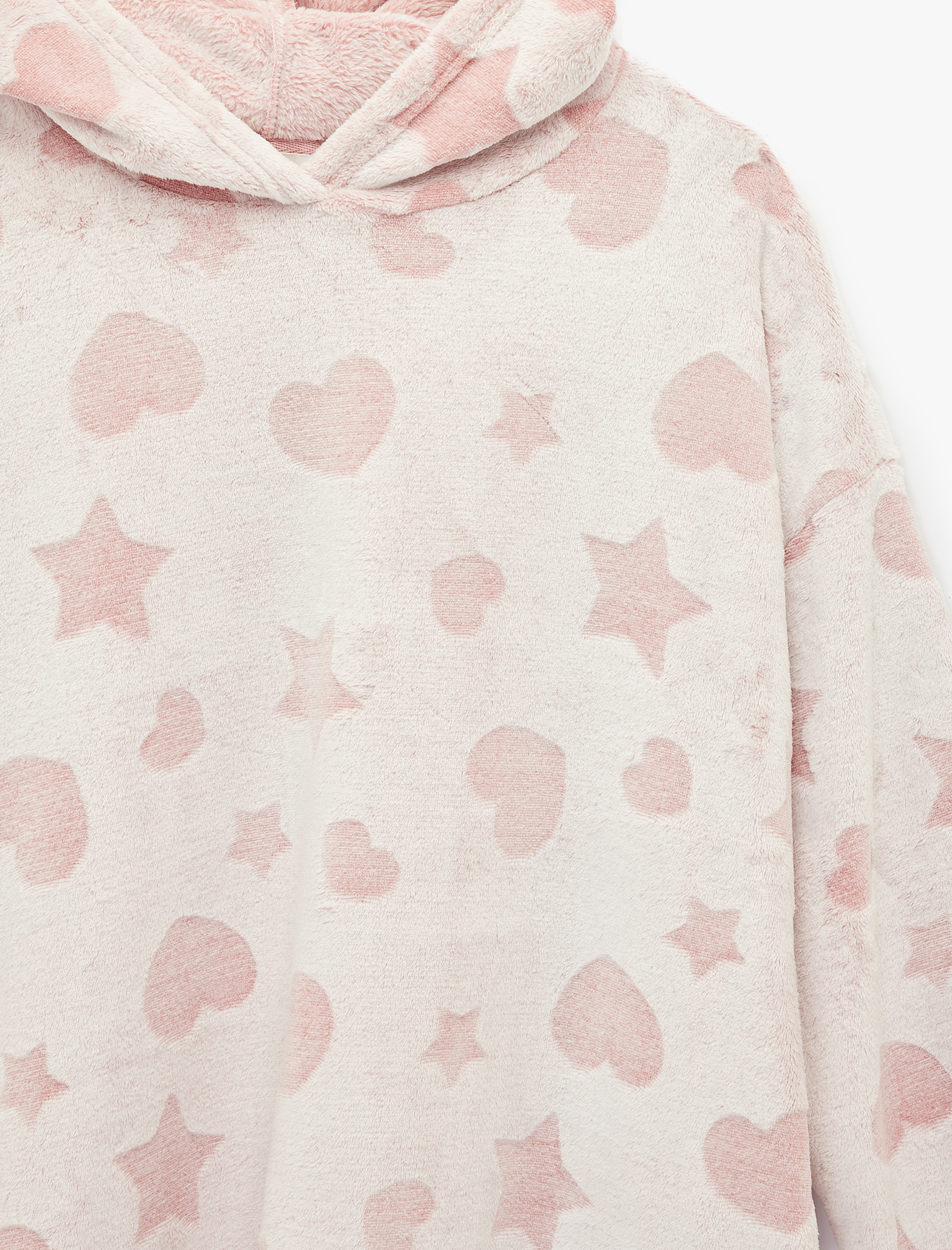   Kapüşonlu Uzun Kollu Cepli Oversize Peluş Sabahlık