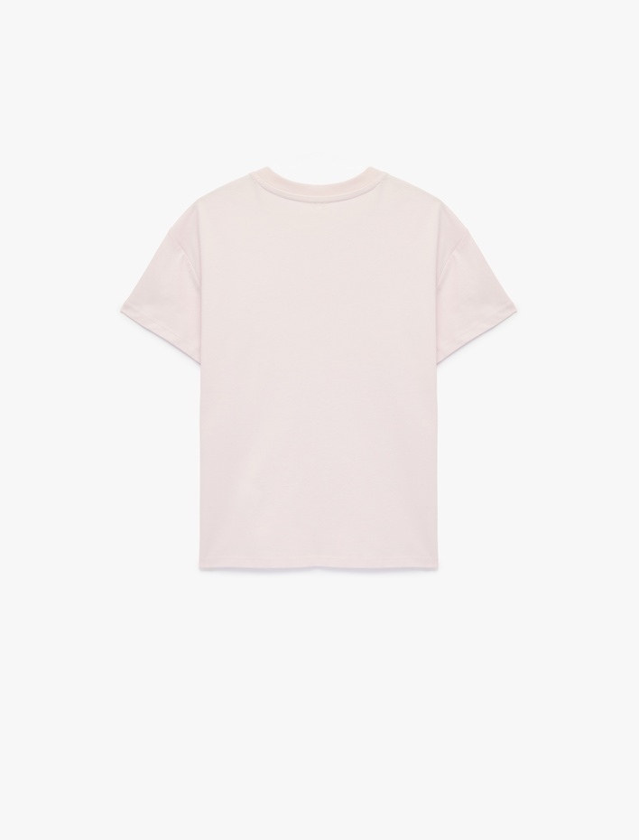 Kız Çocuk Kurdele Nakışlı Kısa Kollu Bisiklet Yaka Pamuklu Tişört