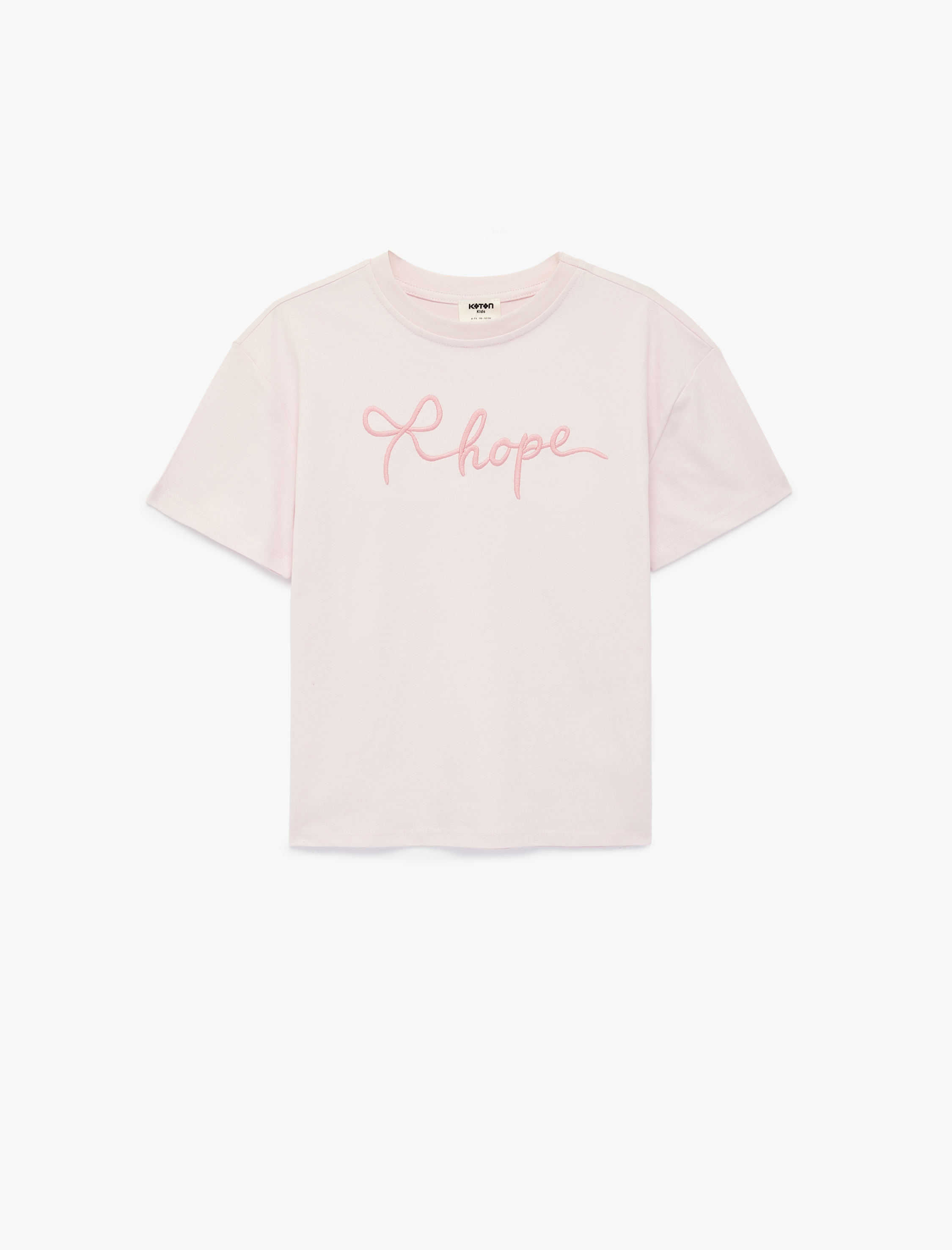  Kız Çocuk Kurdele Nakışlı Kısa Kollu Bisiklet Yaka Pamuklu Tişört