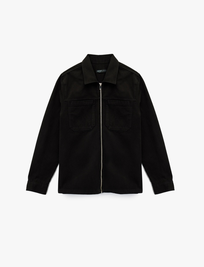  Regular Fit Uzun Kollu Cep Detaylı Fermuarlı Gömlek Ceket