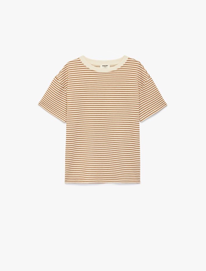 Erkek Çocuk Kısa Kollu Bisiklet Yaka Pamuklu Oversize Çizgili Tişört