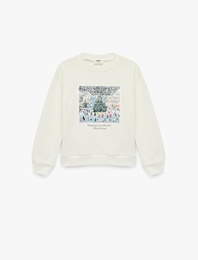 Uzun Kollu Bisiklet Yaka Pullu Payetli Yılbaşı Temalı Sweatshirt