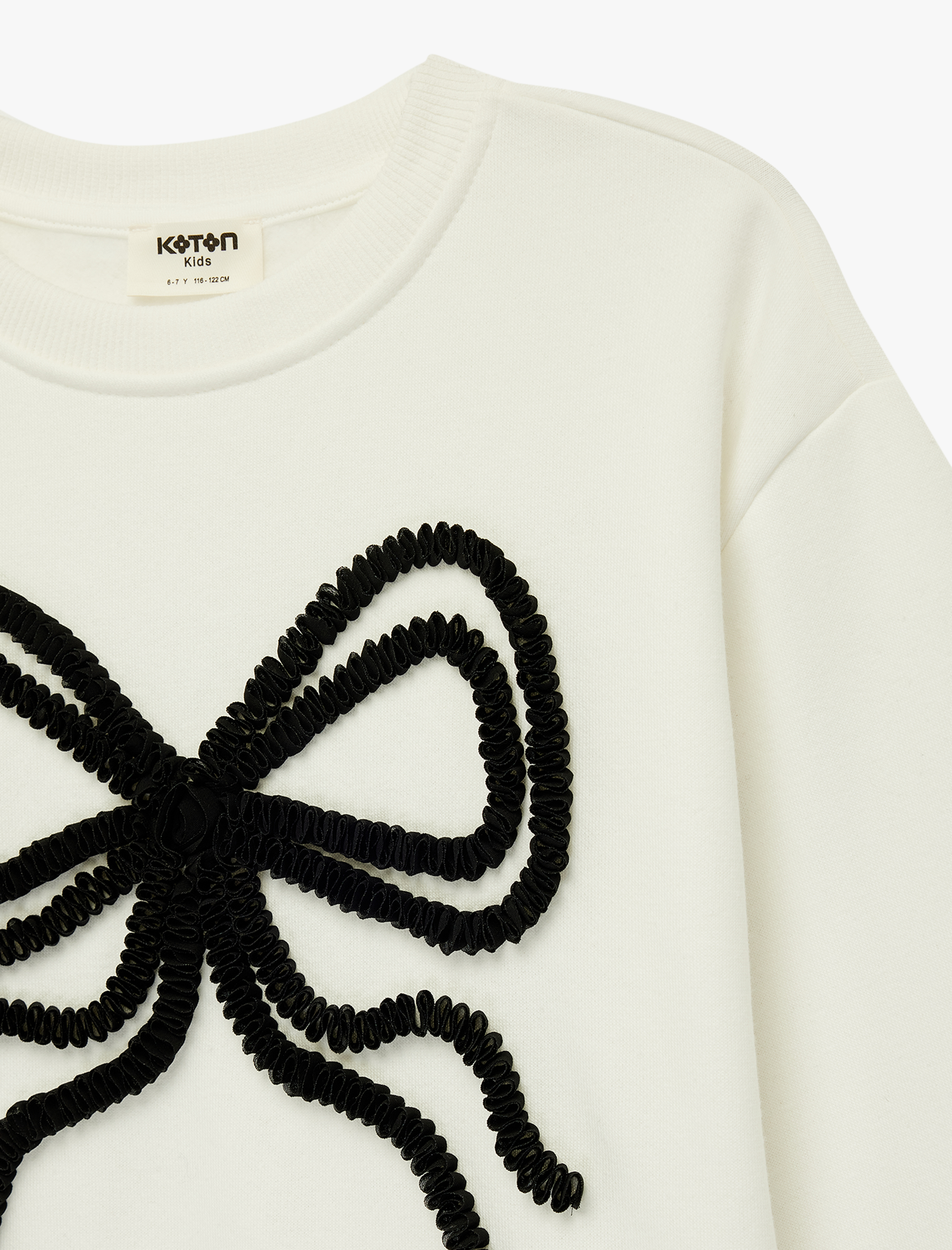  Kız Çocuk Uzun Kollu Bisiklet Yaka Fiyonk İşlemeli Sweatshirt