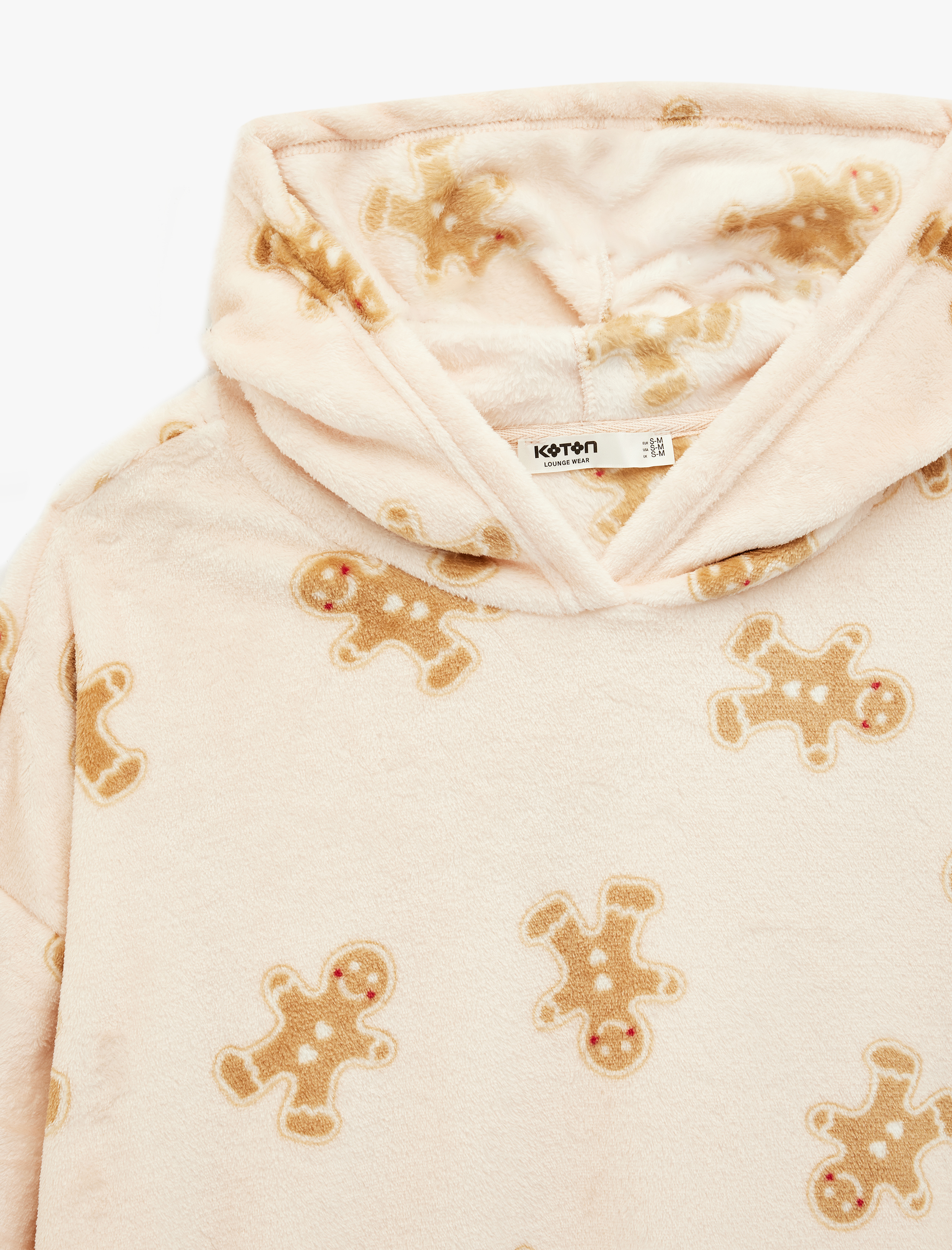   Kapüşonlu Uzun Kollu Kurabiye Adam Baskılı Oversize Sabahlık