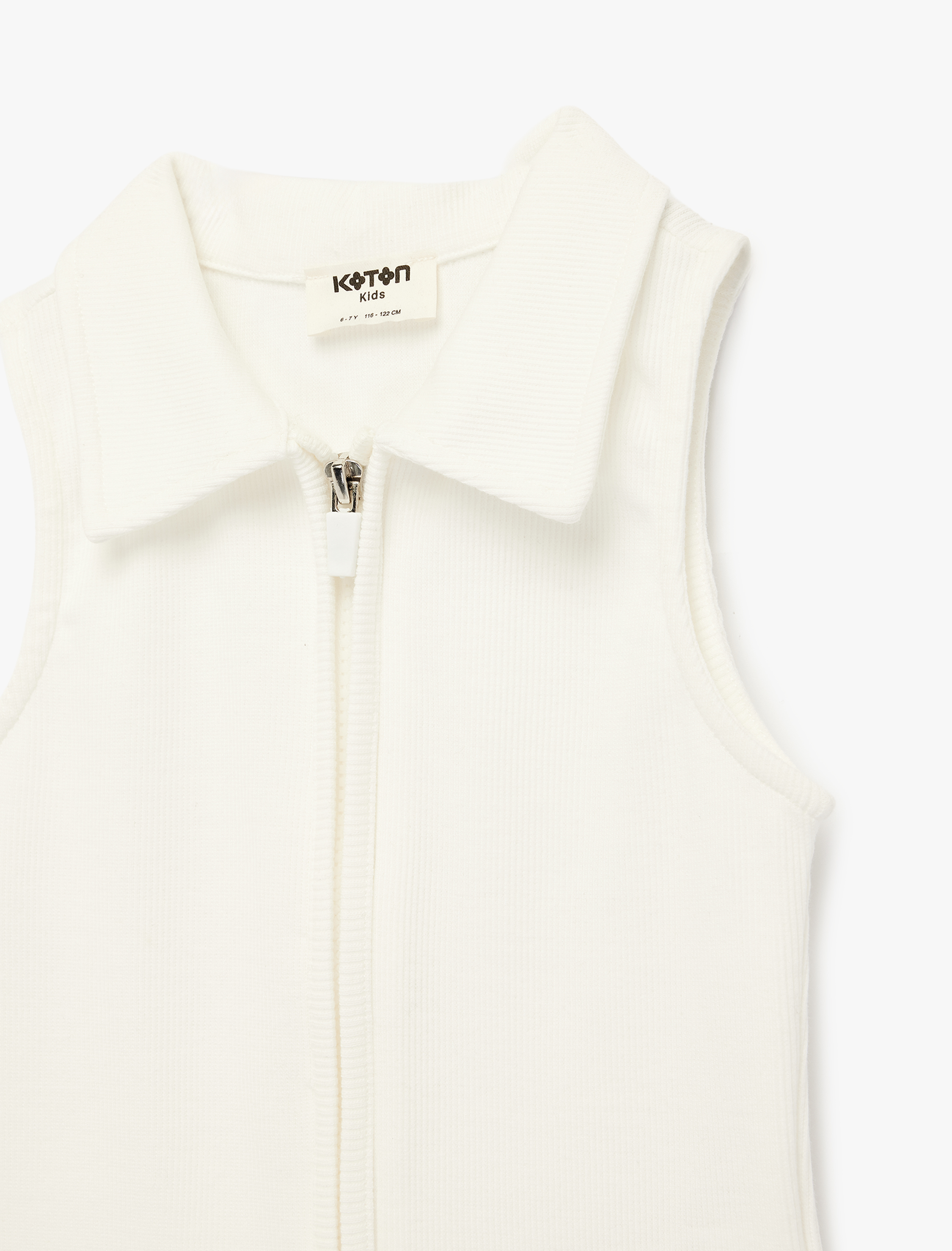  Kız Çocuk Pamuklu Kolsuz Fermuarlı Gömlek Yaka Crop Atlet