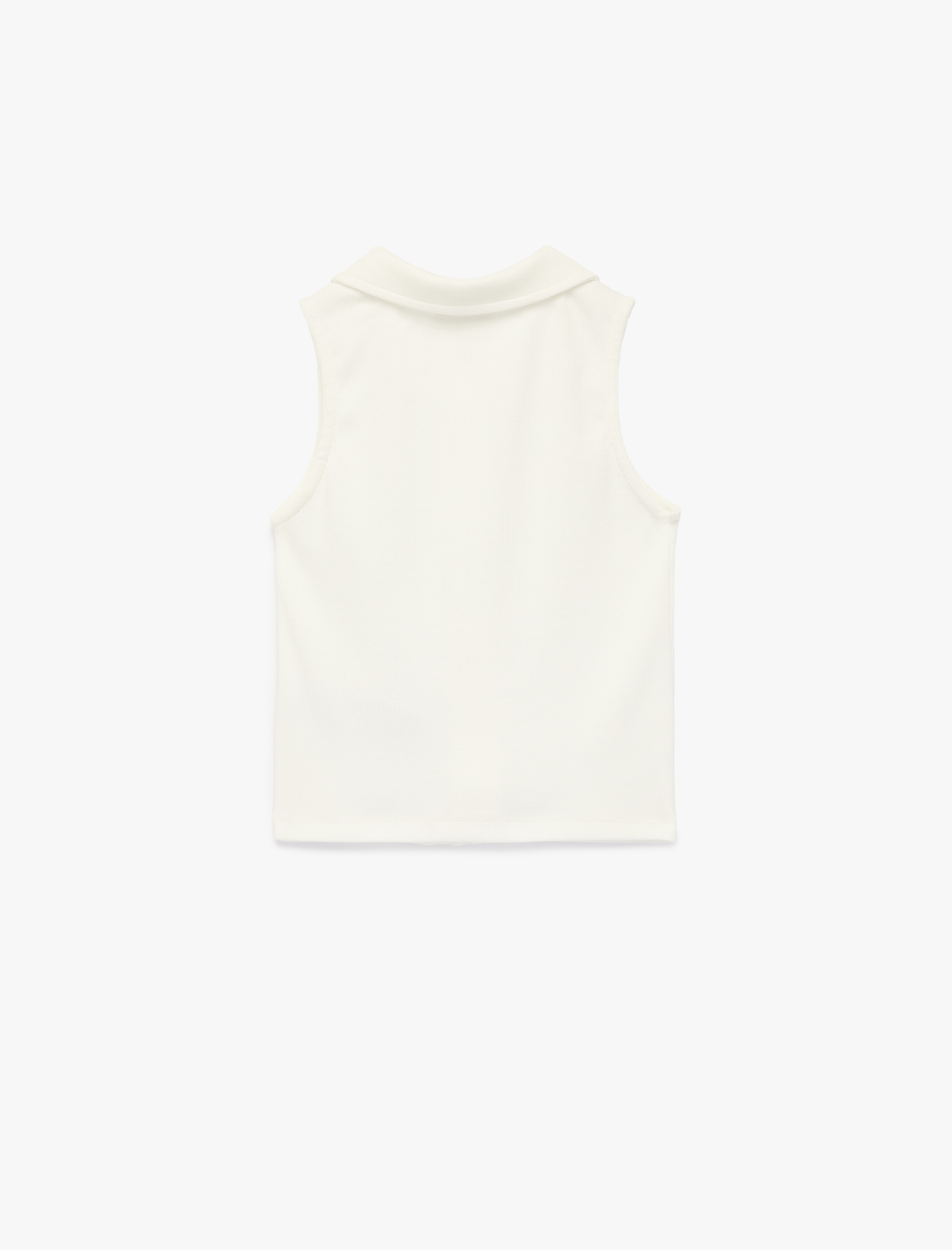  Kız Çocuk Pamuklu Kolsuz Fermuarlı Gömlek Yaka Crop Atlet