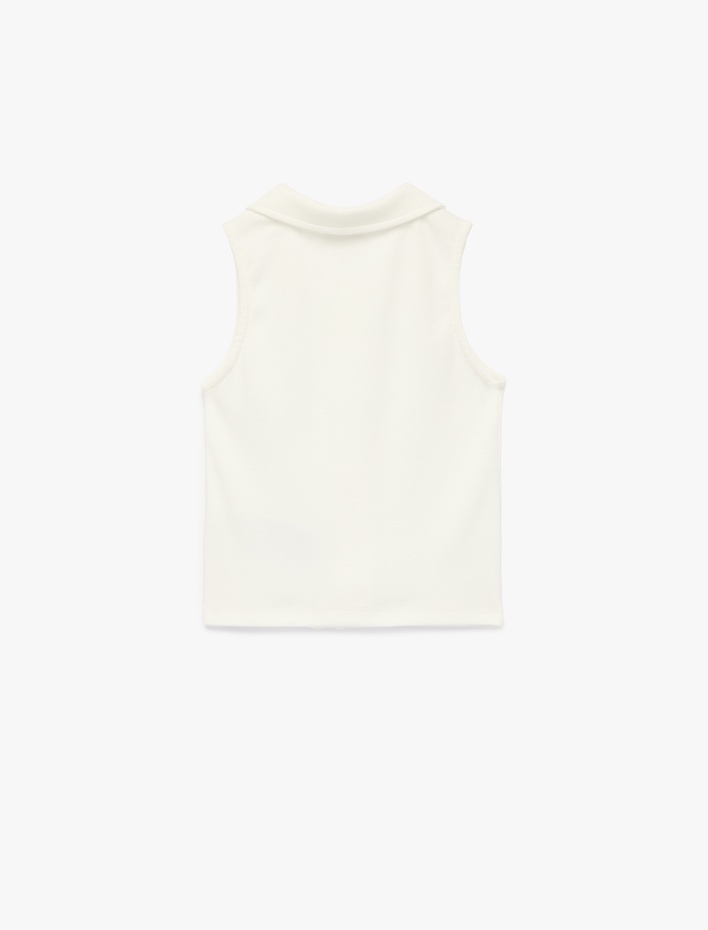 Kız Çocuk Pamuklu Kolsuz Fermuarlı Gömlek Yaka Crop Atlet