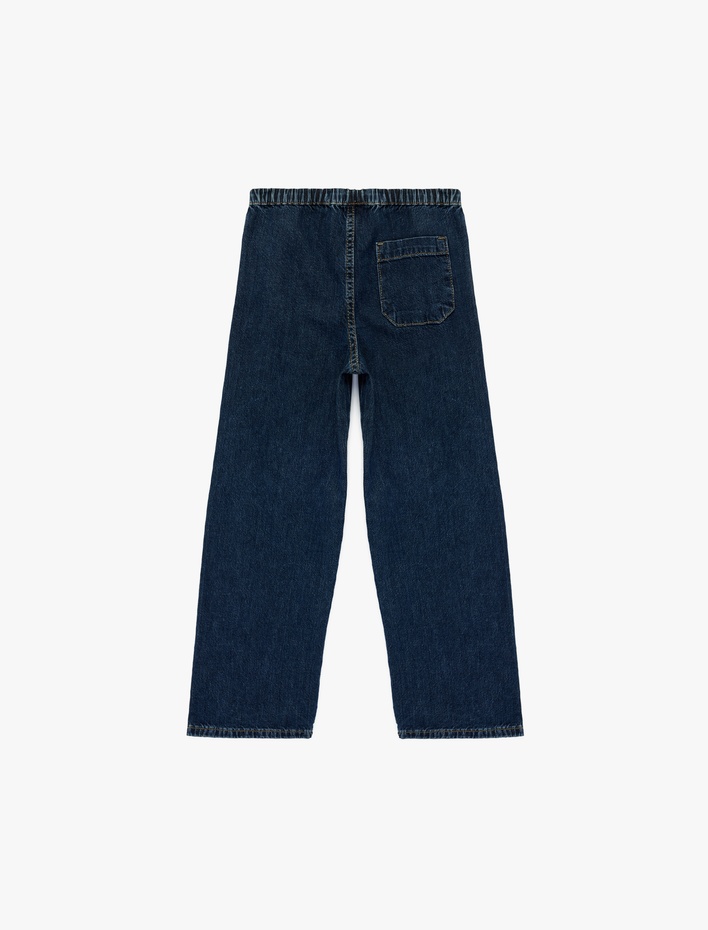 Kız Çocuk Pamuklu Beli Bağcıklı Geniş Paça Denim Pantolon