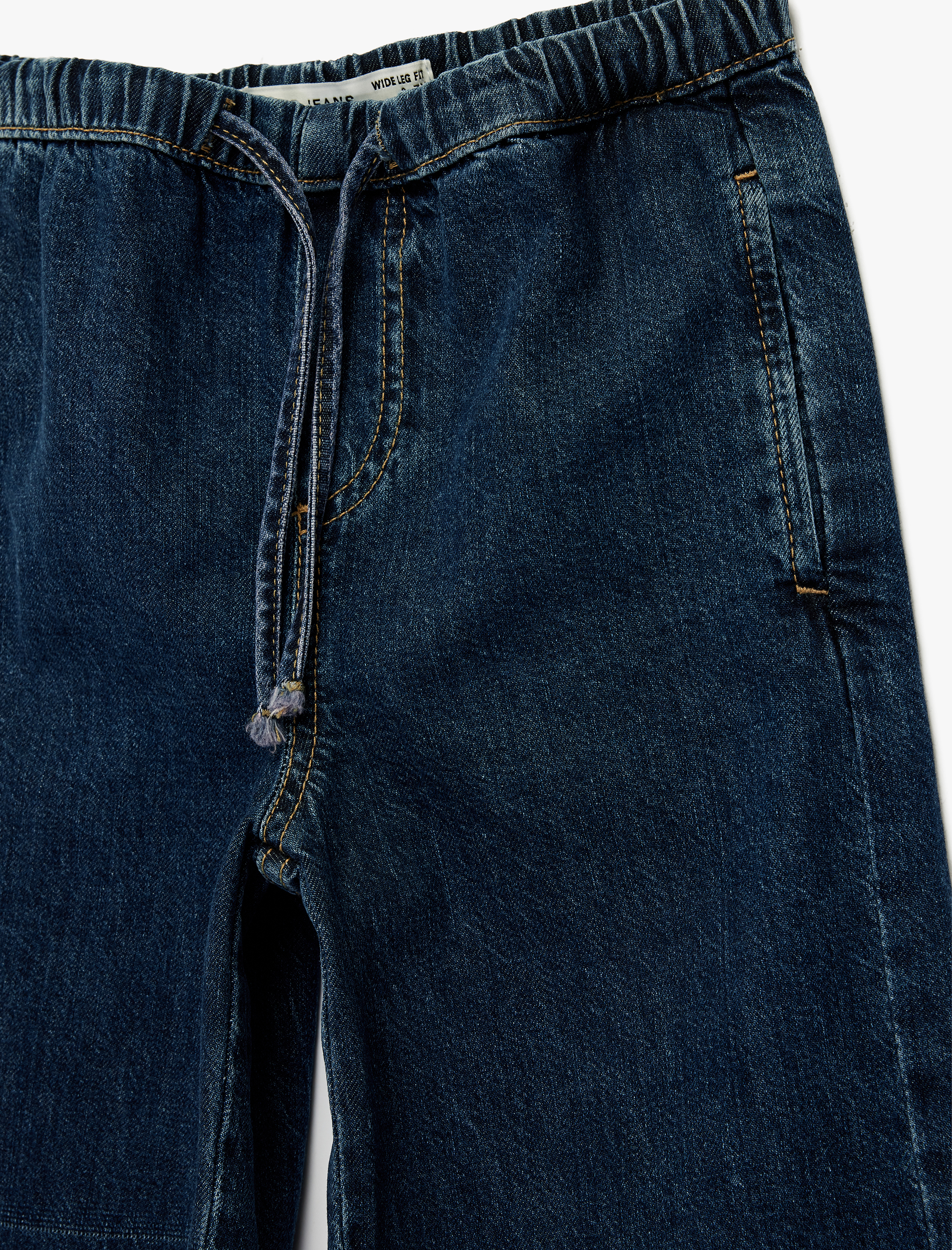  Kız Çocuk Pamuklu Beli Bağcıklı Geniş Paça Denim Pantolon