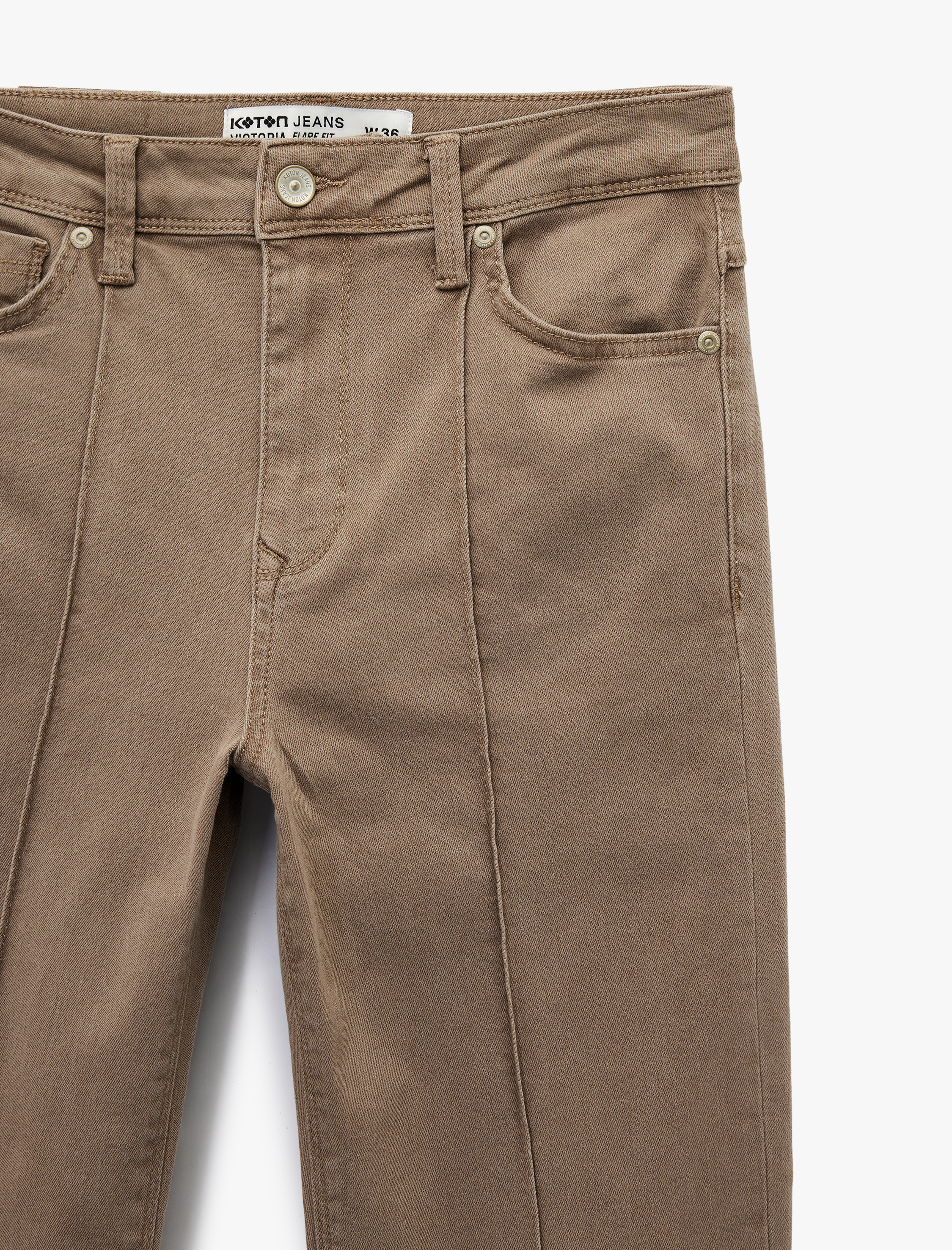   Slim Fit Normal Bel Cep Detaylı Nervürlü İspanyol Paça Pantolon - Flare Jeans