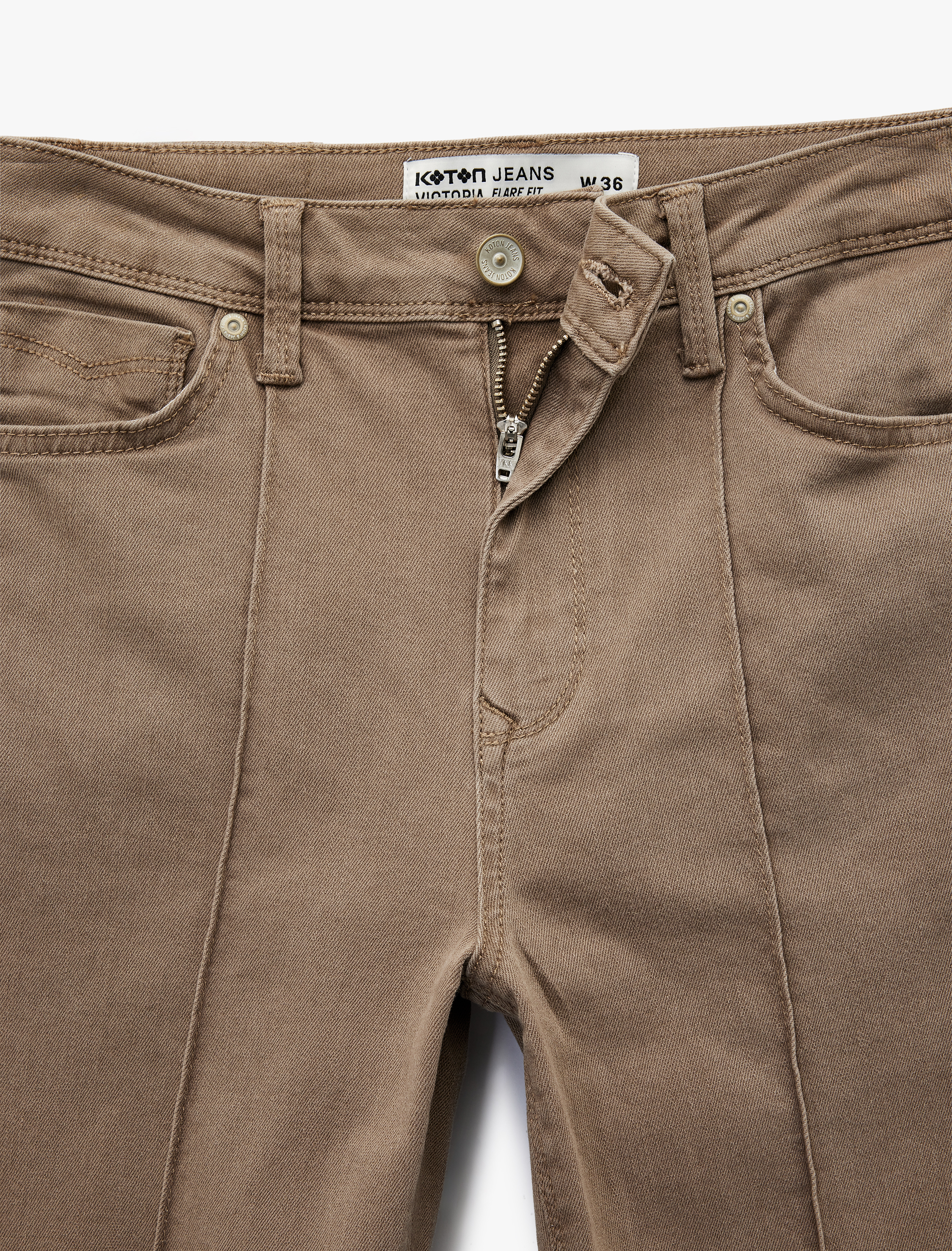   Slim Fit Normal Bel Cep Detaylı Nervürlü İspanyol Paça Pantolon - Flare Jeans