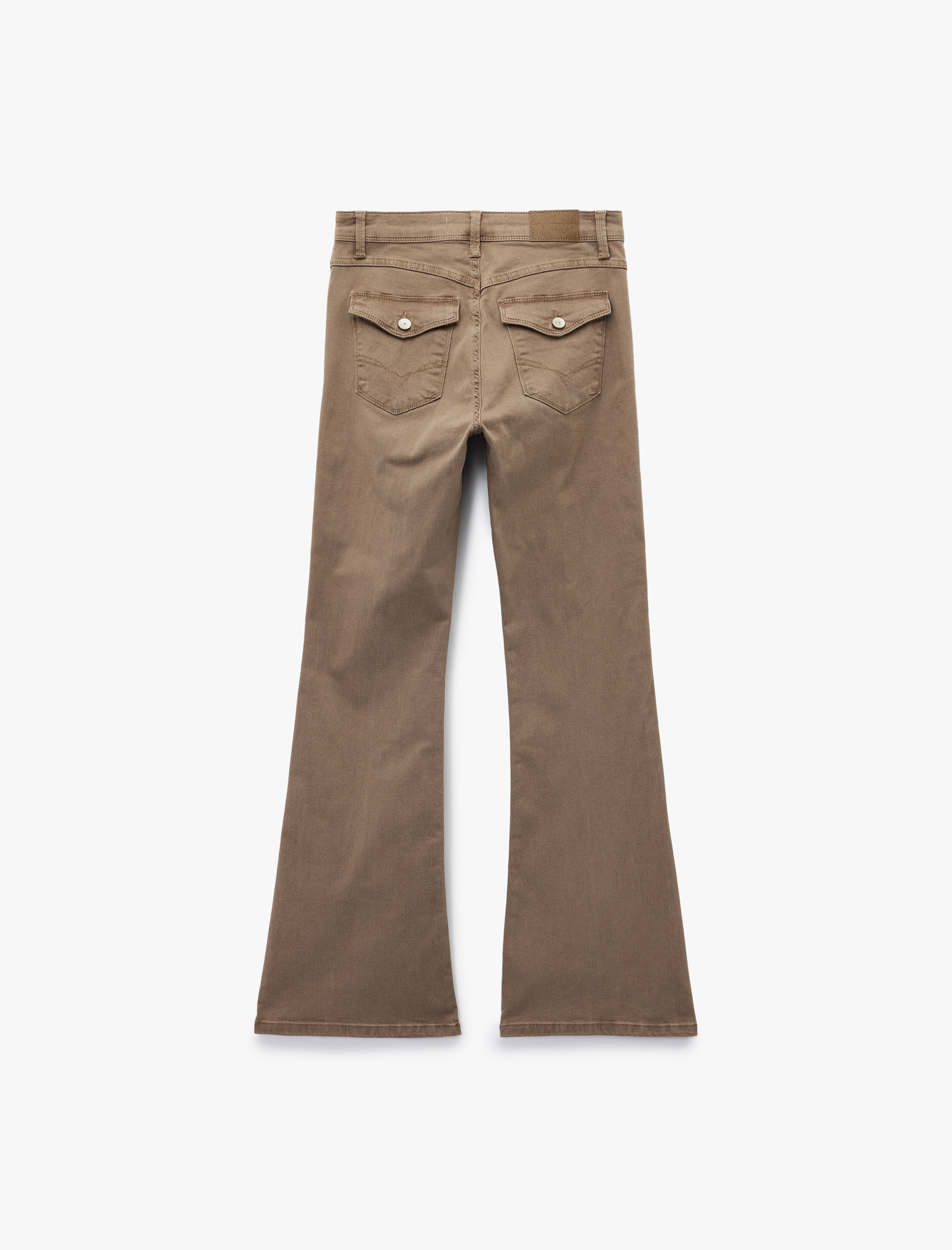   Slim Fit Normal Bel Cep Detaylı Nervürlü İspanyol Paça Pantolon - Flare Jeans