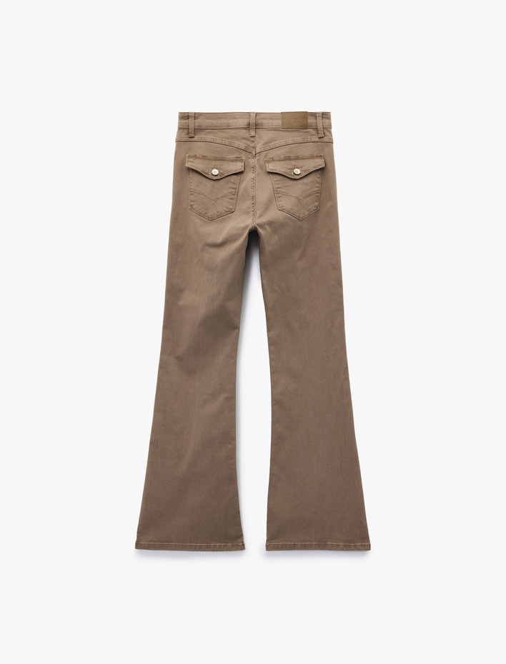  Slim Fit Normal Bel Cep Detaylı Nervürlü İspanyol Paça Pantolon - Flare Jeans