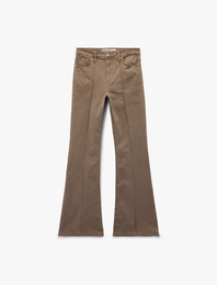 Slim Fit Normal Bel Cep Detaylı Nervürlü İspanyol Paça Pantolon - Flare Jeans