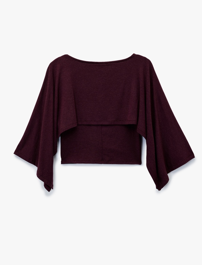  Slim Fit Yuvarlak Yaka Yarasa Kollu Panço Kazak