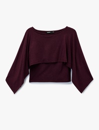 Slim Fit Yuvarlak Yaka Yarasa Kollu Panço Kazak