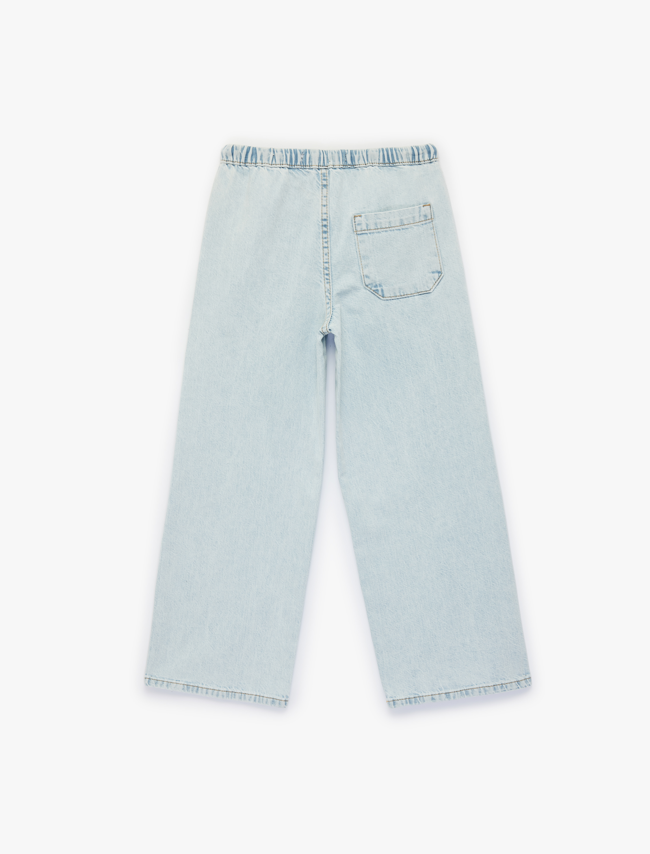  Kız Çocuk Pamuklu Beli Bağcıklı Geniş Paça Denim Pantolon