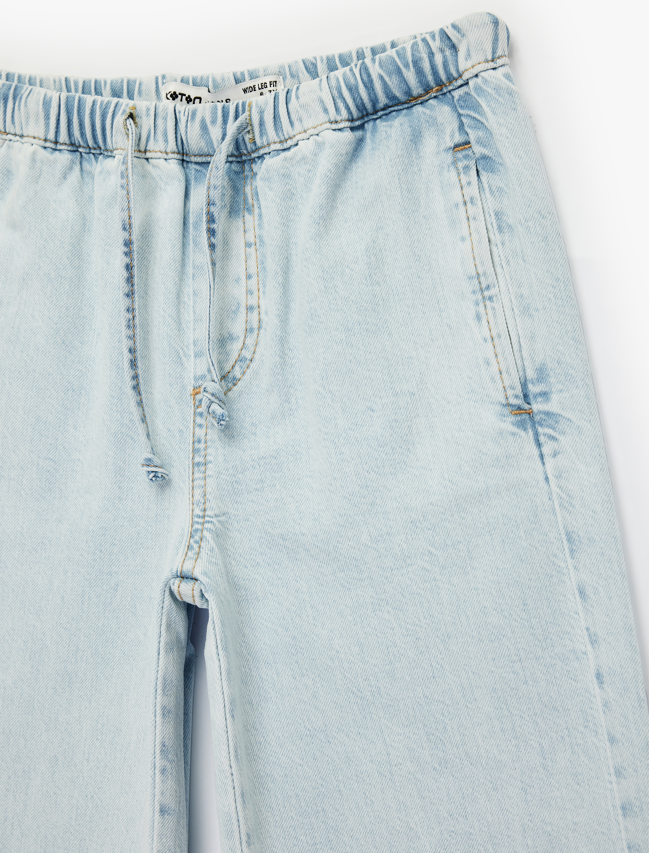  Kız Çocuk Pamuklu Beli Bağcıklı Geniş Paça Denim Pantolon
