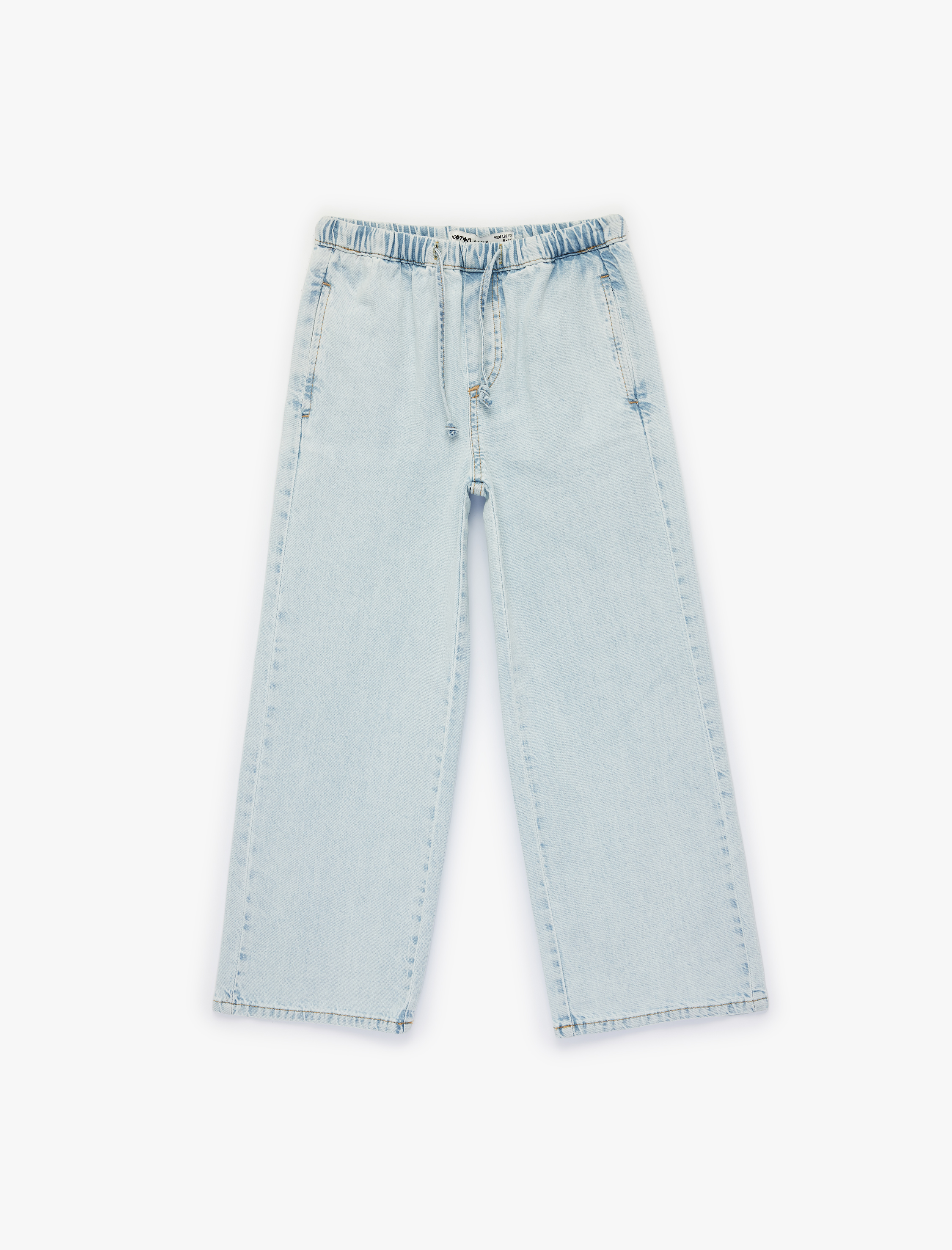  Kız Çocuk Pamuklu Beli Bağcıklı Geniş Paça Denim Pantolon