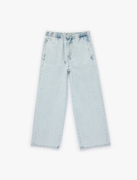 Pamuklu Beli Bağcıklı Geniş Paça Denim Pantolon