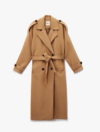 Trenç Kaban Kaşe Kruvaze Düğmeli Kemerli Cepli Uzun Kollu