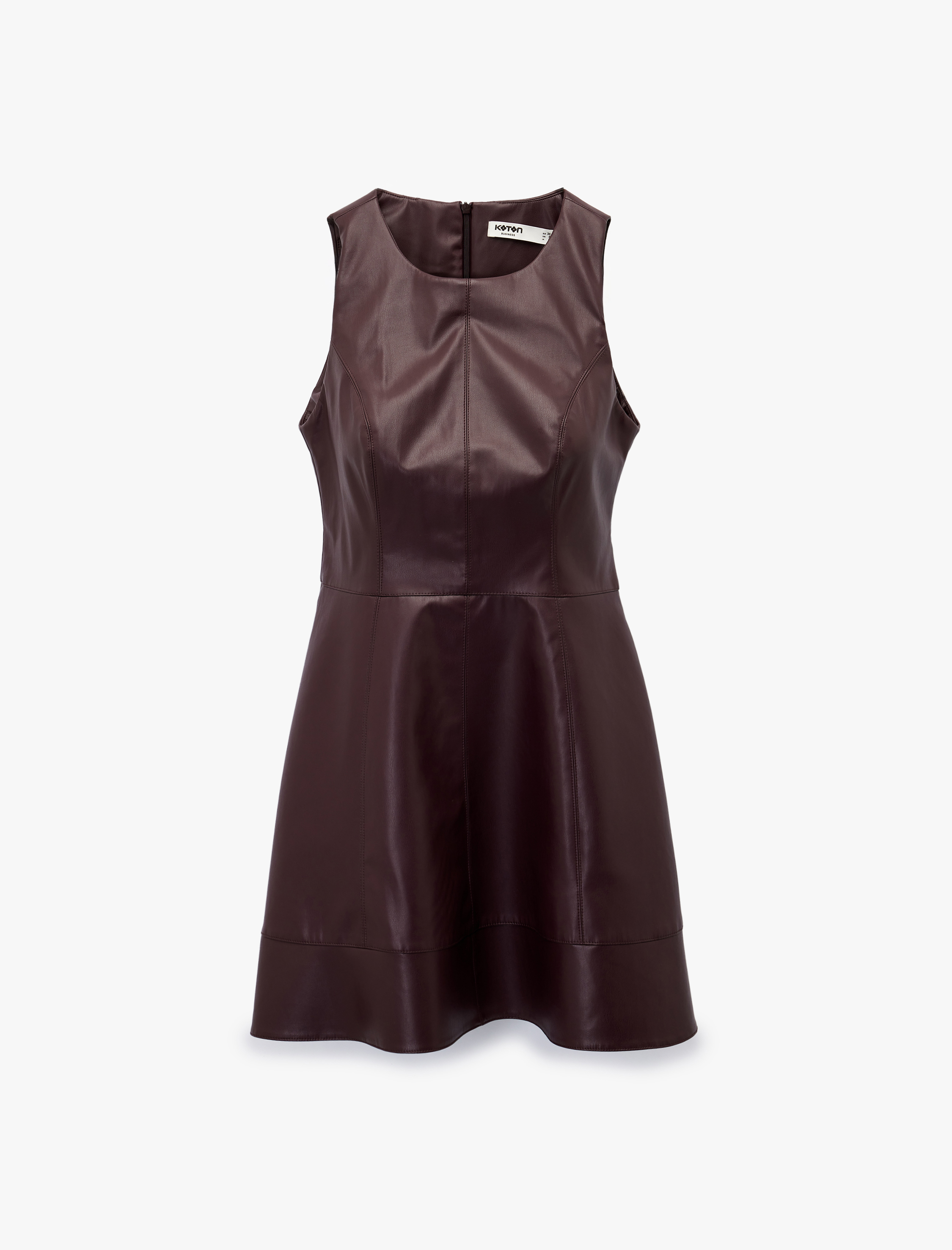   Kolsuz Bisiklet Yaka Volanlı Suni Deri Mini Elbise