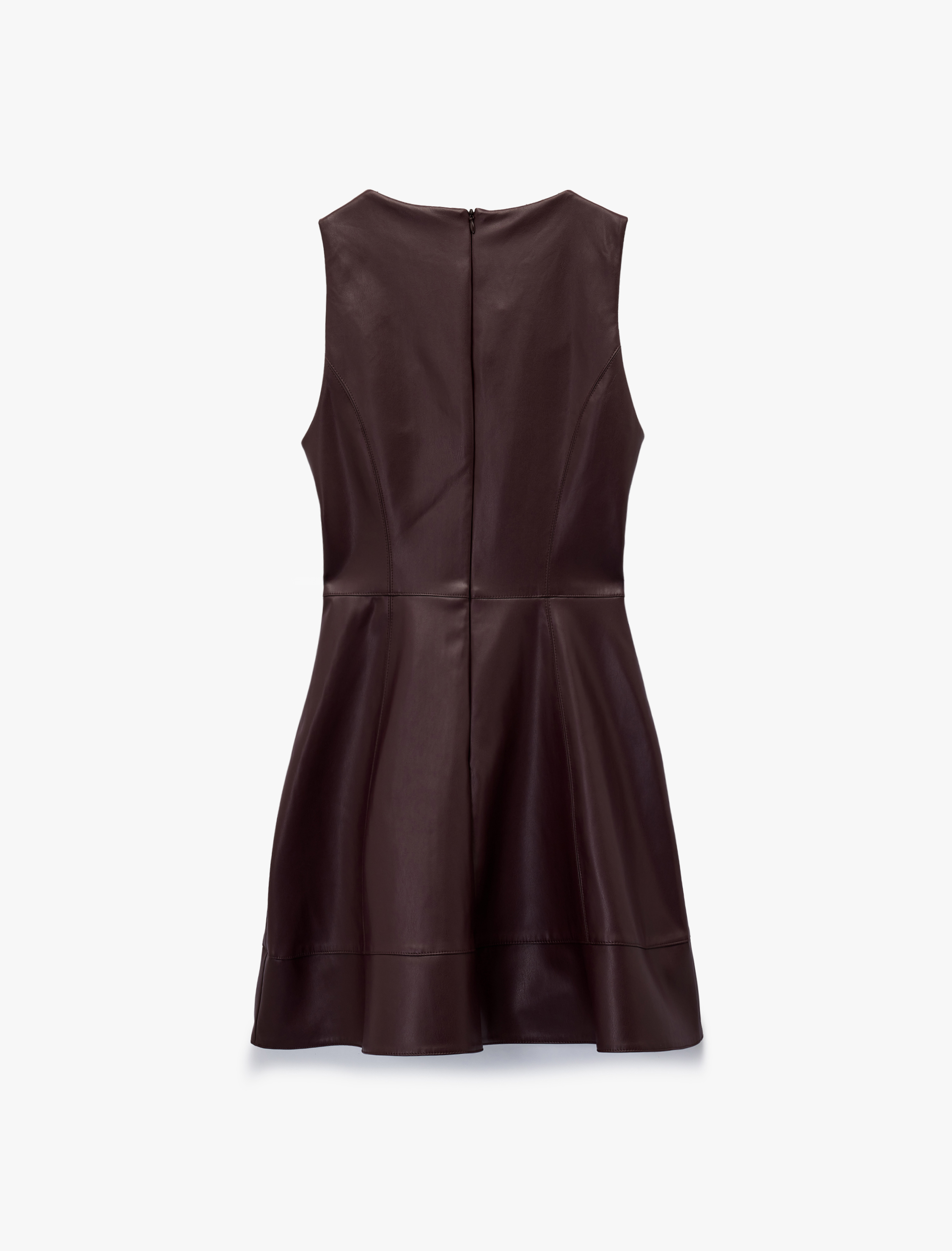   Kolsuz Bisiklet Yaka Volanlı Suni Deri Mini Elbise