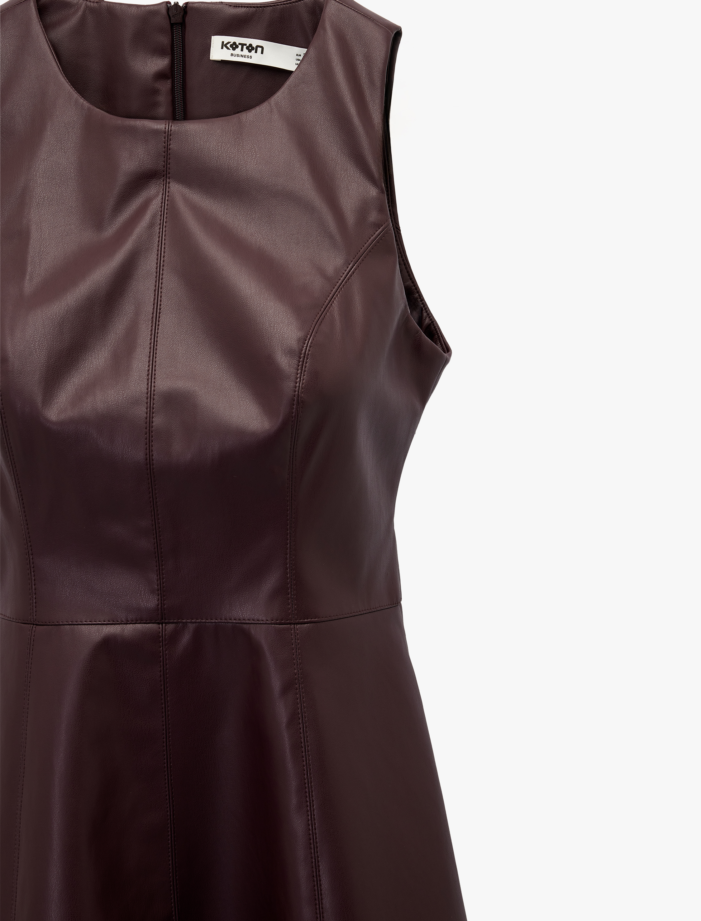   Kolsuz Bisiklet Yaka Volanlı Suni Deri Mini Elbise