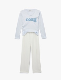 Uzun Kollu Bisiklet Yaka Rahat Kesim Pijama Takımı