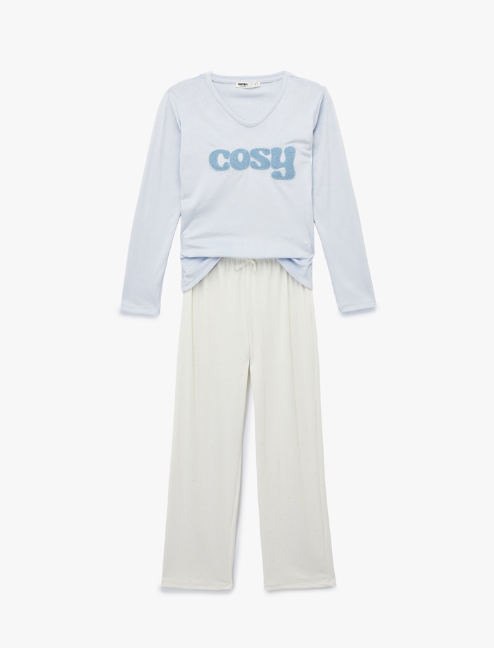  Uzun Kollu Bisiklet Yaka Rahat Kesim Pijama Takımı