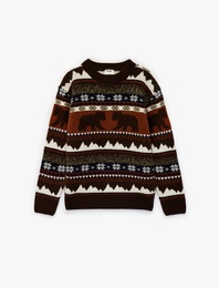 Uzun Kollu Bisiklet Yaka Desenli Triko Kazak