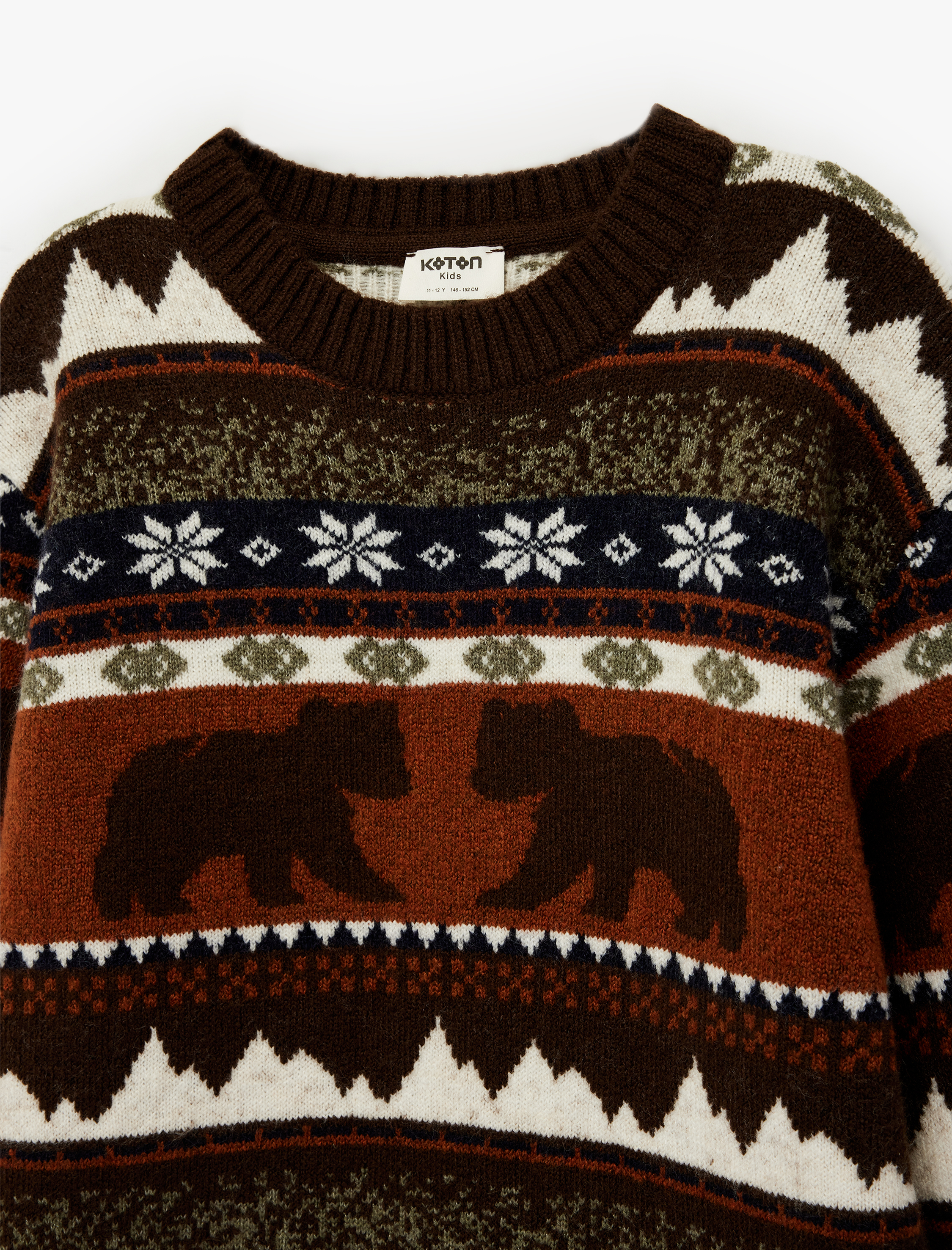  Erkek Çocuk Uzun Kollu Bisiklet Yaka Desenli Triko Kazak